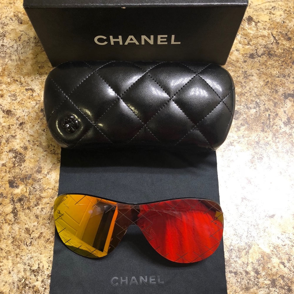 CHANEL Mirrored Red Orange Gradient Shield Sunglasses